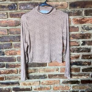 Gaze Tan Cheetah Leopard Animal Print Long Sleeve Mock Neck Crop Top Size Medium